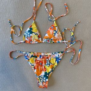 Shein Floral Triangle Thong Bikini Set